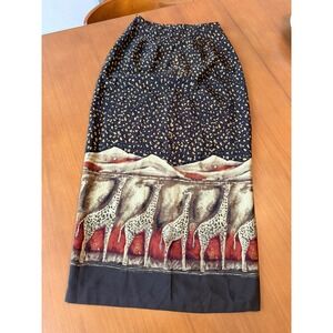 Vintage Intriguing Threads Giraffe Print Midi Skirt Safaricore Size 8